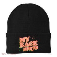Funny Retro Rainbow My Back Hurts Beanie thumb 0