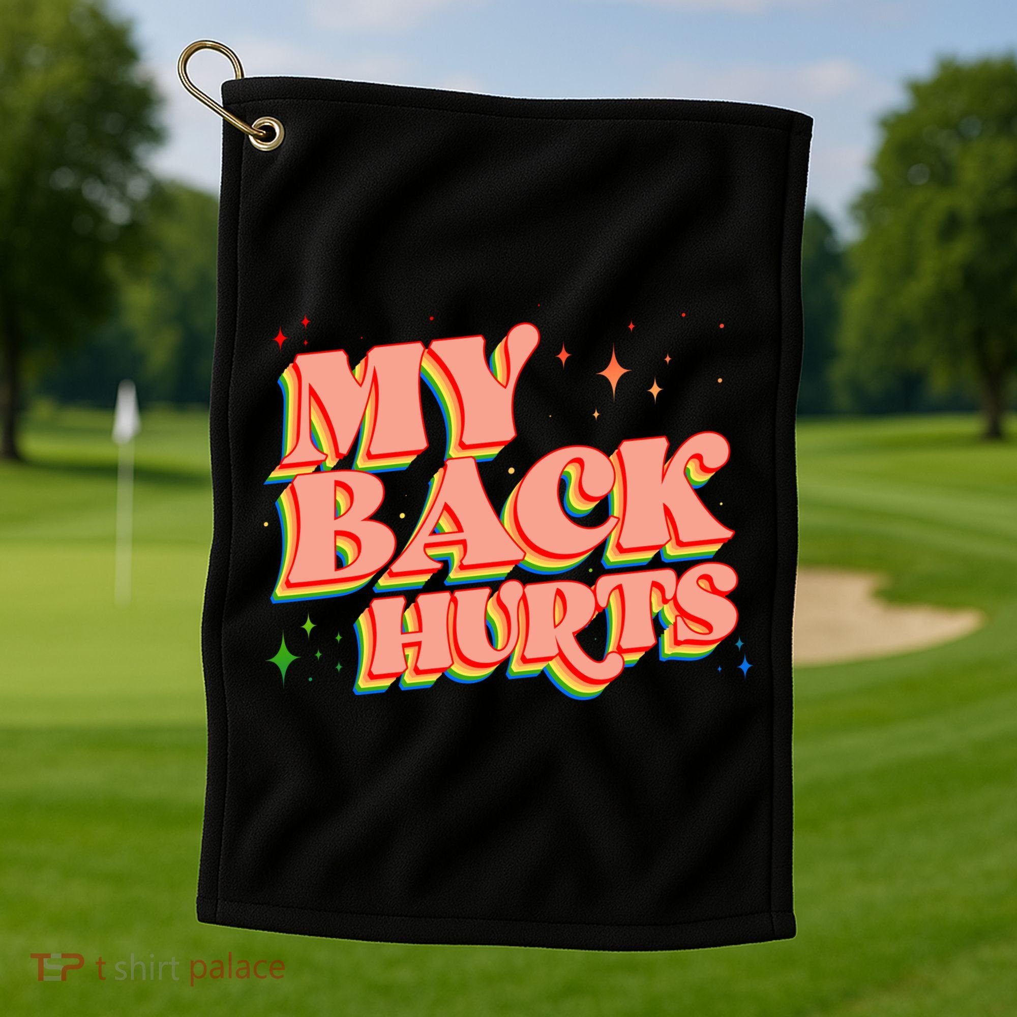 Funny Retro Rainbow My Back Hurts Golf Towel