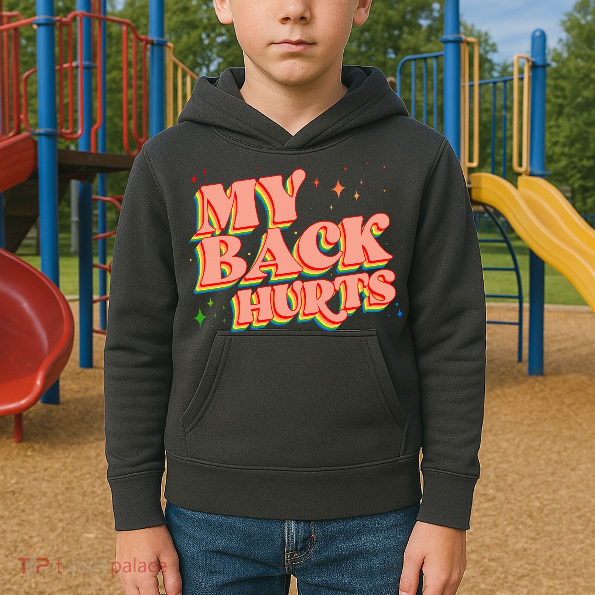 Funny Retro Rainbow My Back Hurts Kids Hoodie