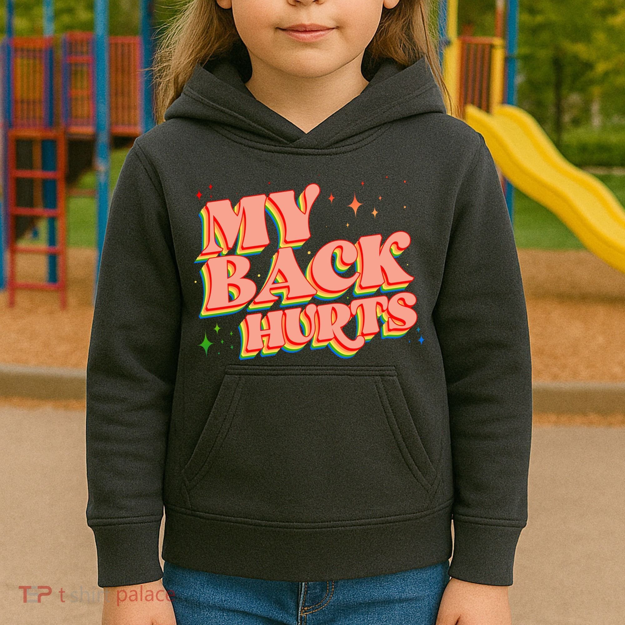 Funny Retro Rainbow My Back Hurts Kids Hoodie