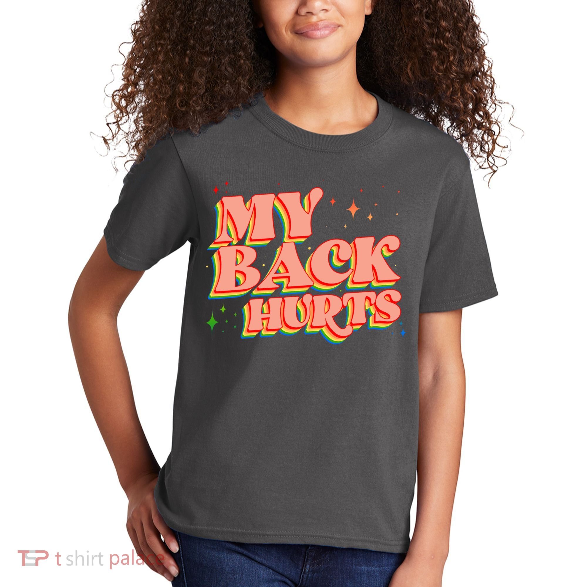 Funny Retro Rainbow My Back Hurts Kids T-Shirt