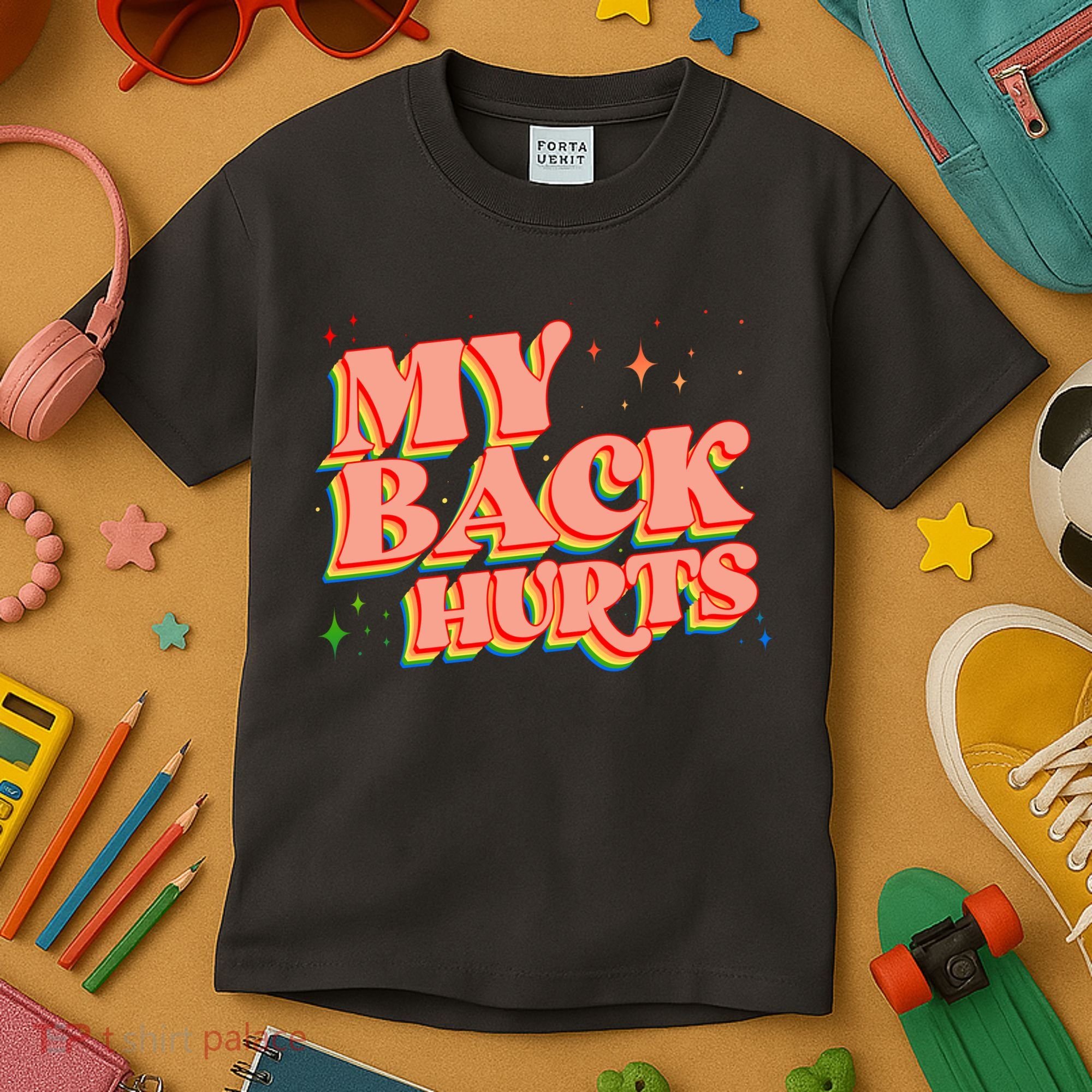 Funny Retro Rainbow My Back Hurts Kids T-Shirt