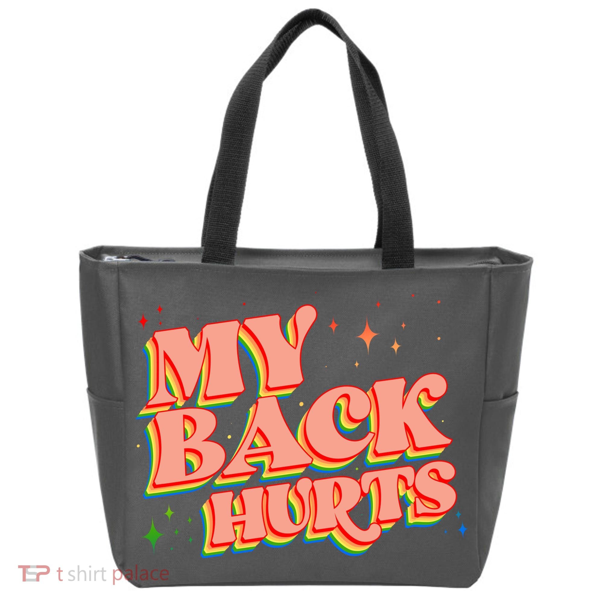 Funny Retro Rainbow My Back Hurts Tote Bag
