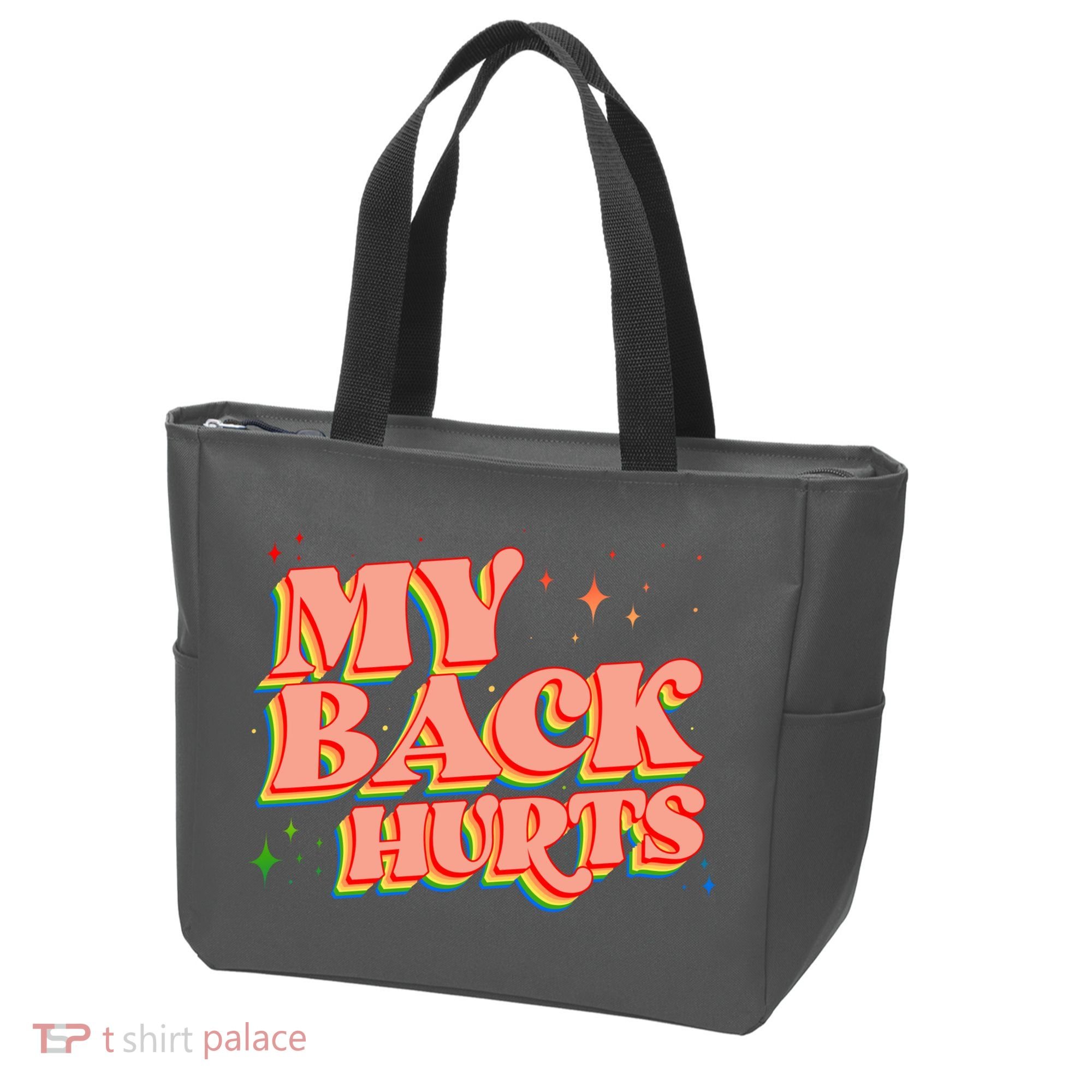 Funny Retro Rainbow My Back Hurts Tote Bag
