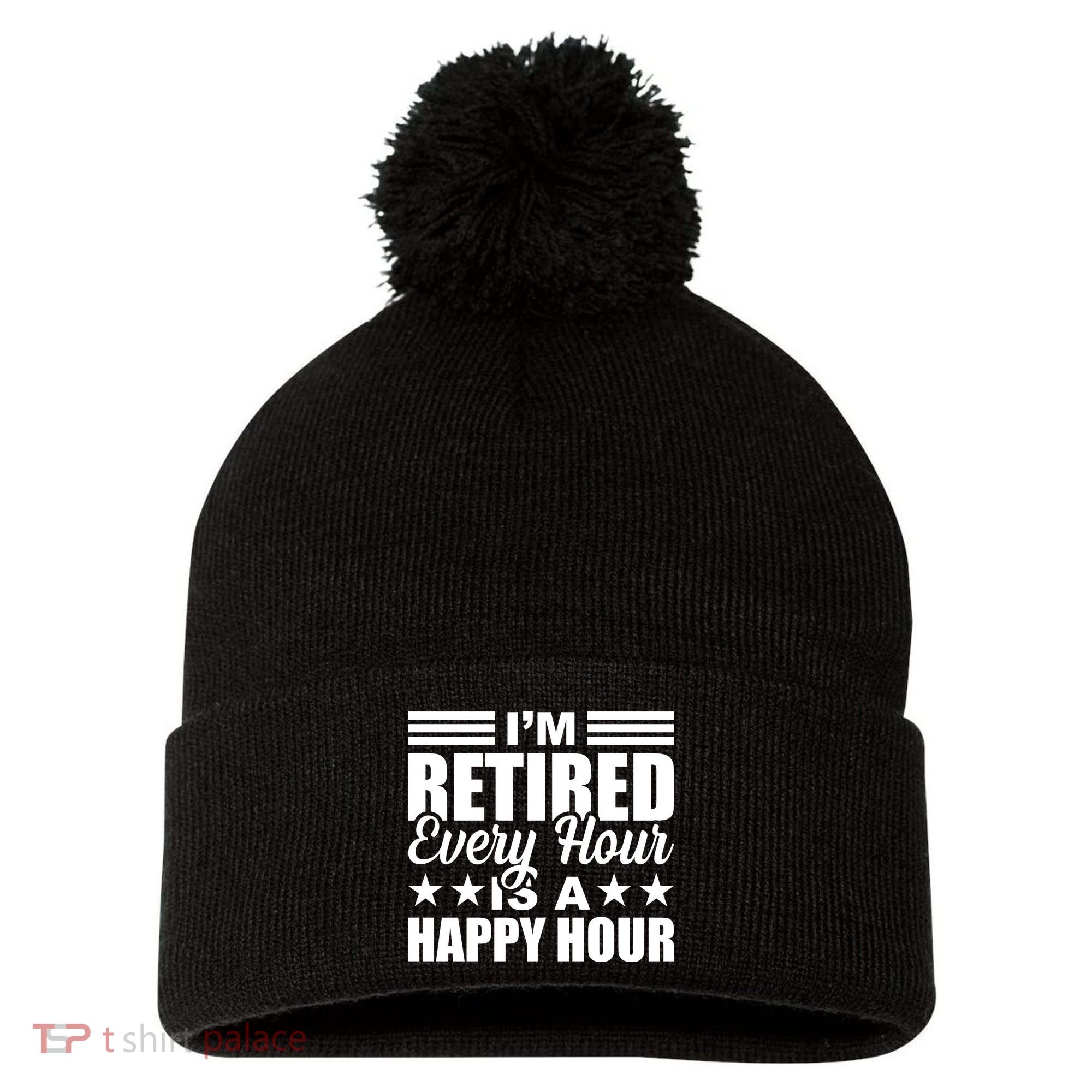 Funny Retired Retirement Pom Pom 12in Knit Beanie