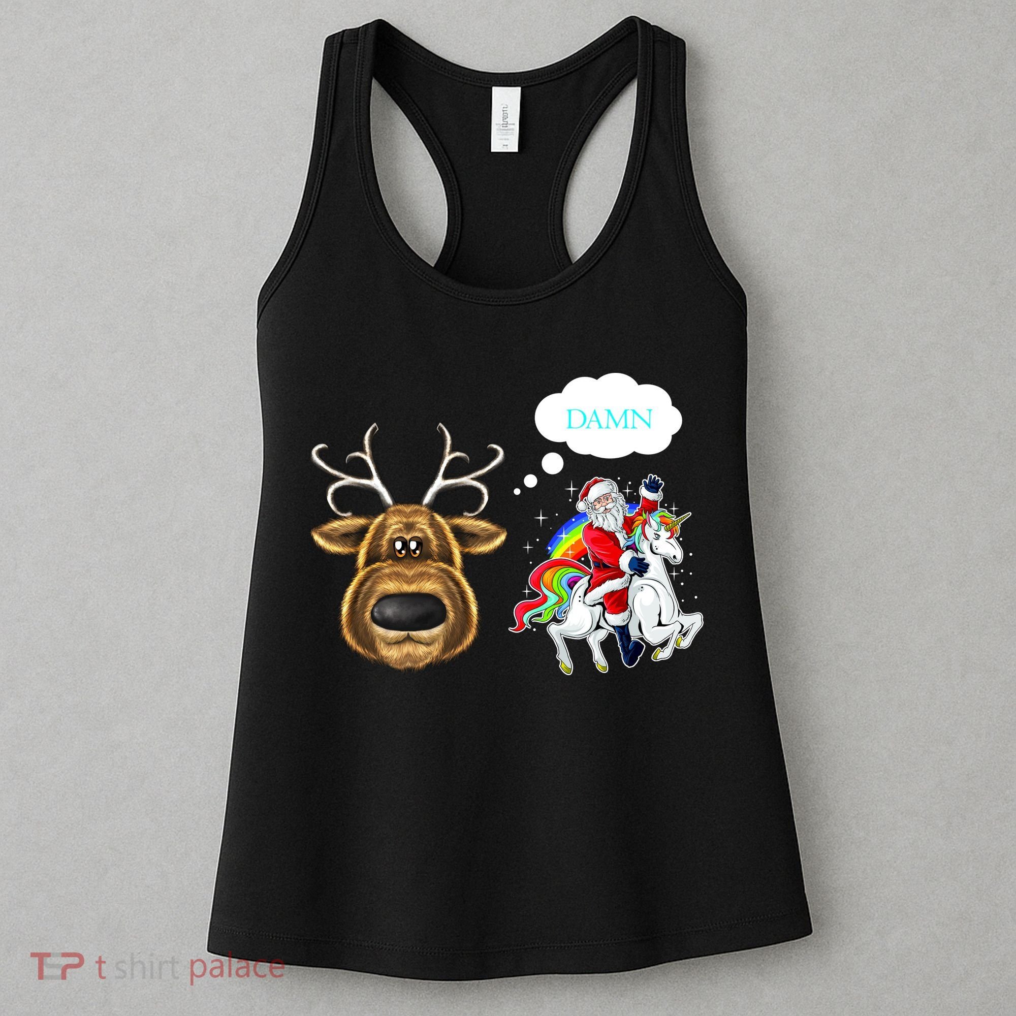 Funny Reindeer Replaced By Unicorn With Santa Claus Women's Tank Top