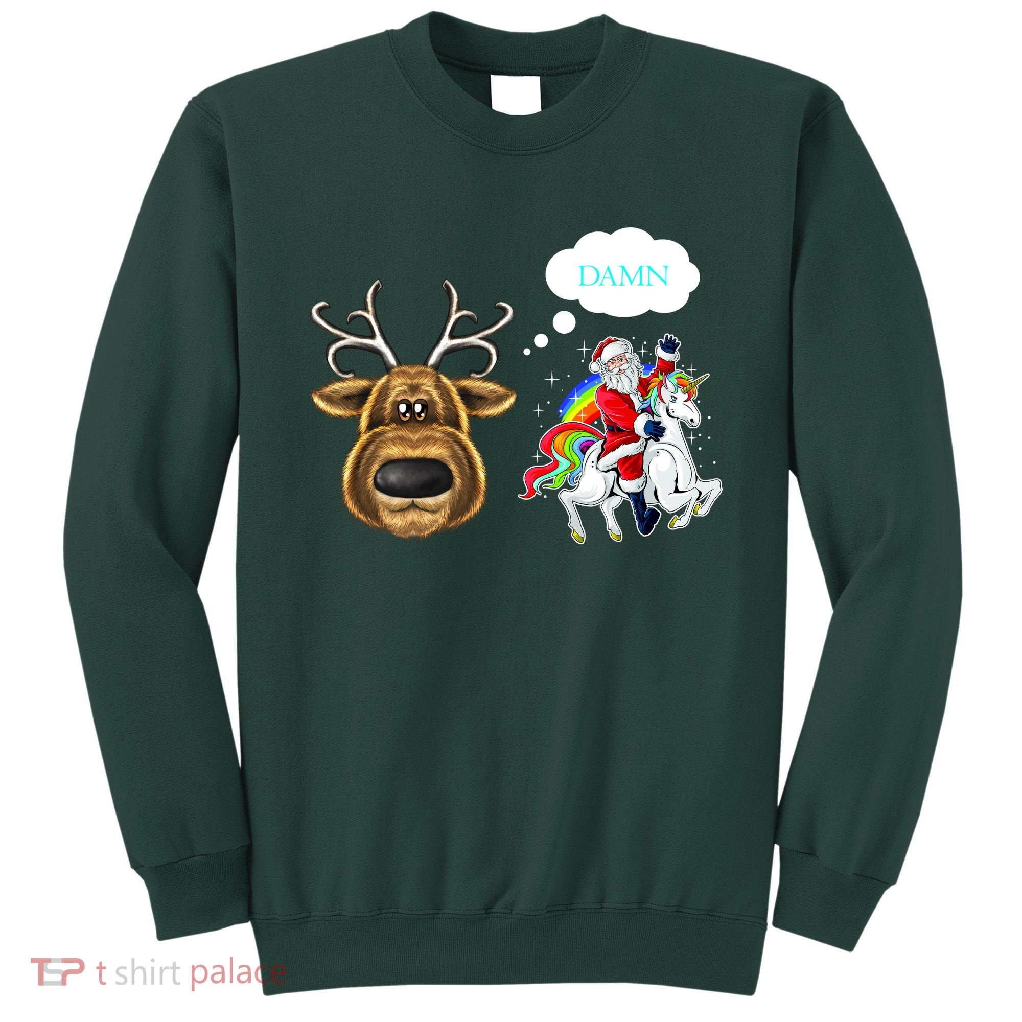 Funny Reindeer Replaced By Unicorn With Santa Claus Sweatshirt