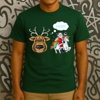 Funny Reindeer Replaced By Unicorn With Santa Claus T-Shirt thumb 3