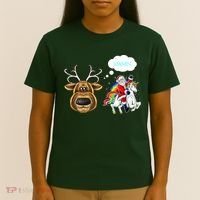 Funny Reindeer Replaced By Unicorn With Santa Claus T-Shirt thumb 4