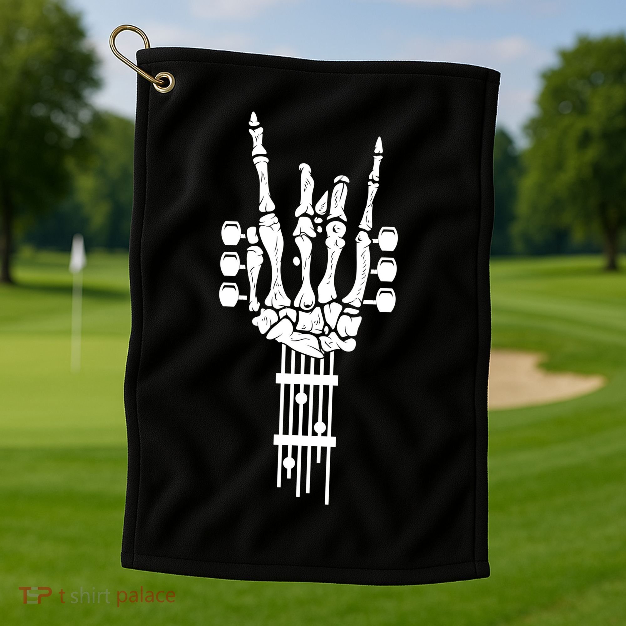 Funny Rock & Roll Skeleton Gift Funny Guitar Music Lover Gift Golf Towel
