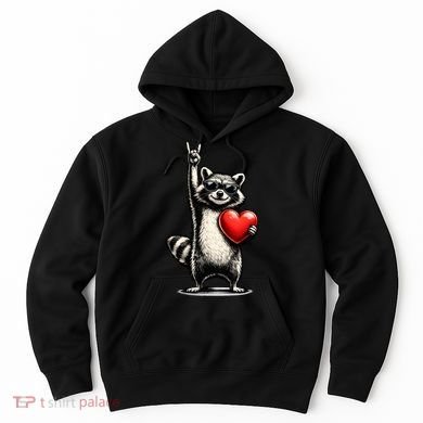 Funny Raccoon Rock On Heart Hoodie