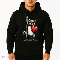 Funny Raccoon Rock On Heart Hoodie thumb 2