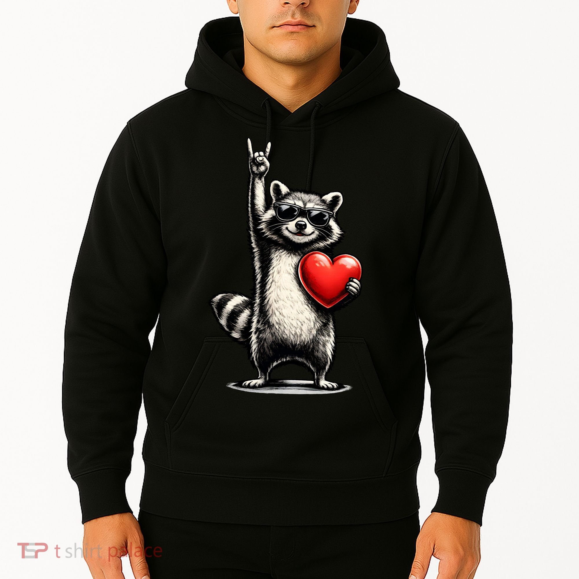 Funny Raccoon Rock On Heart Hoodie