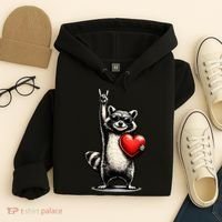 Funny Raccoon Rock On Heart Hoodie thumb 4