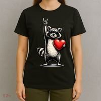 Funny Raccoon Rock On Heart T-Shirt thumb 4