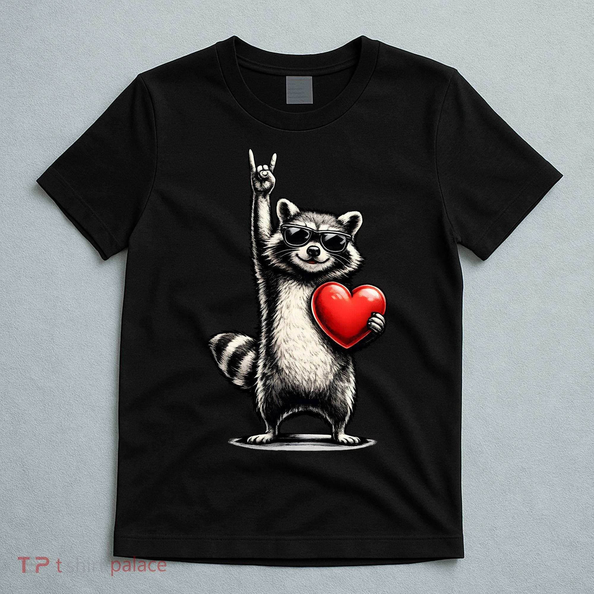 Funny Raccoon Rock On Heart T-Shirt