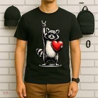 Funny Raccoon Rock On Heart T-Shirt thumb 6