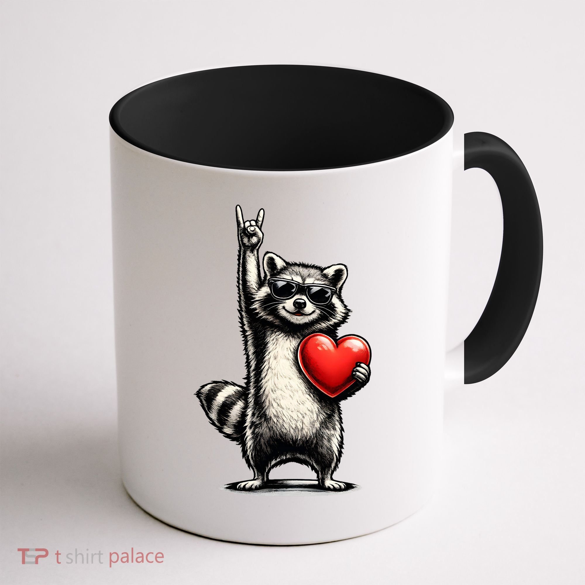 Funny Raccoon Rock On Heart Coffee Mug