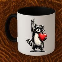 Funny Raccoon Rock On Heart Coffee Mug thumb 2