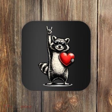 Funny Raccoon Rock On Heart Coaster