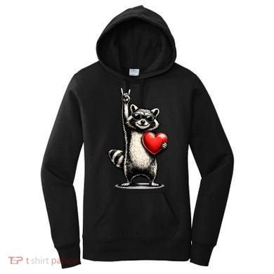 Funny Raccoon Rock On Heart Women's Hoodie