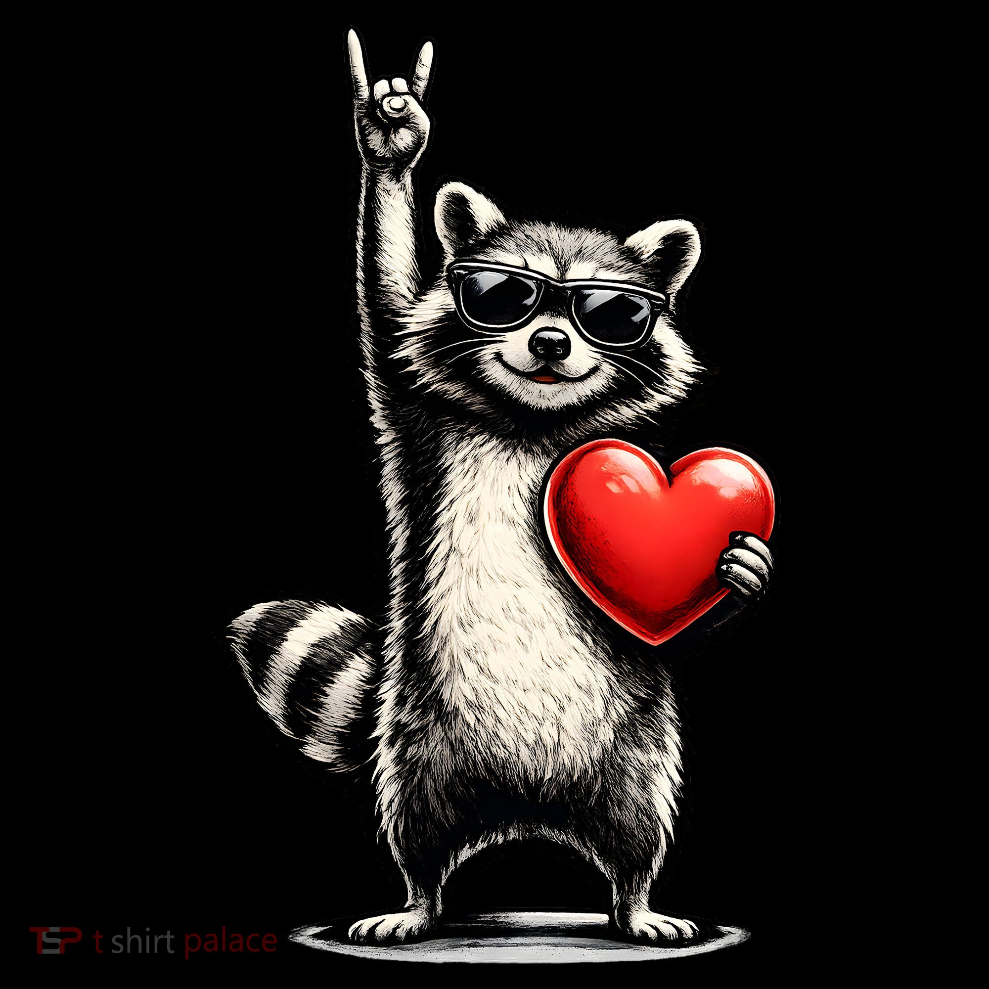 Funny Raccoon Rock On Heart Women's Hoodie