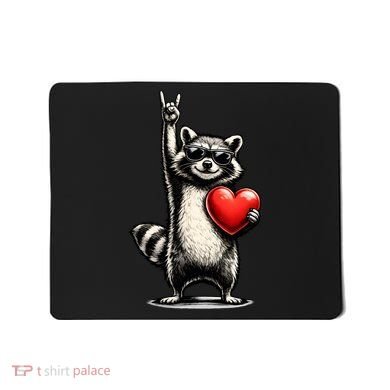 Funny Raccoon Rock On Heart Mousepad