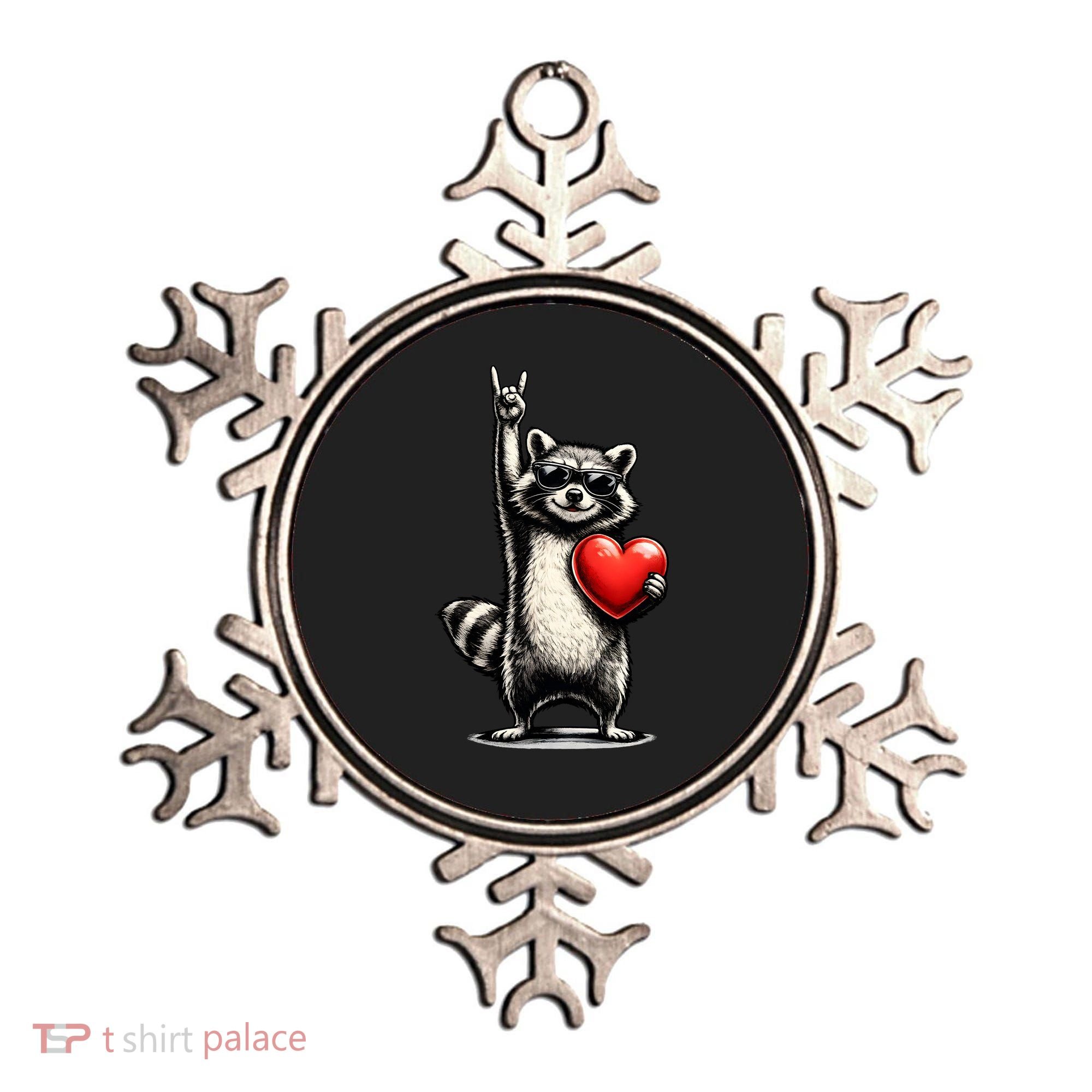 Funny Raccoon Rock On Heart Ornament