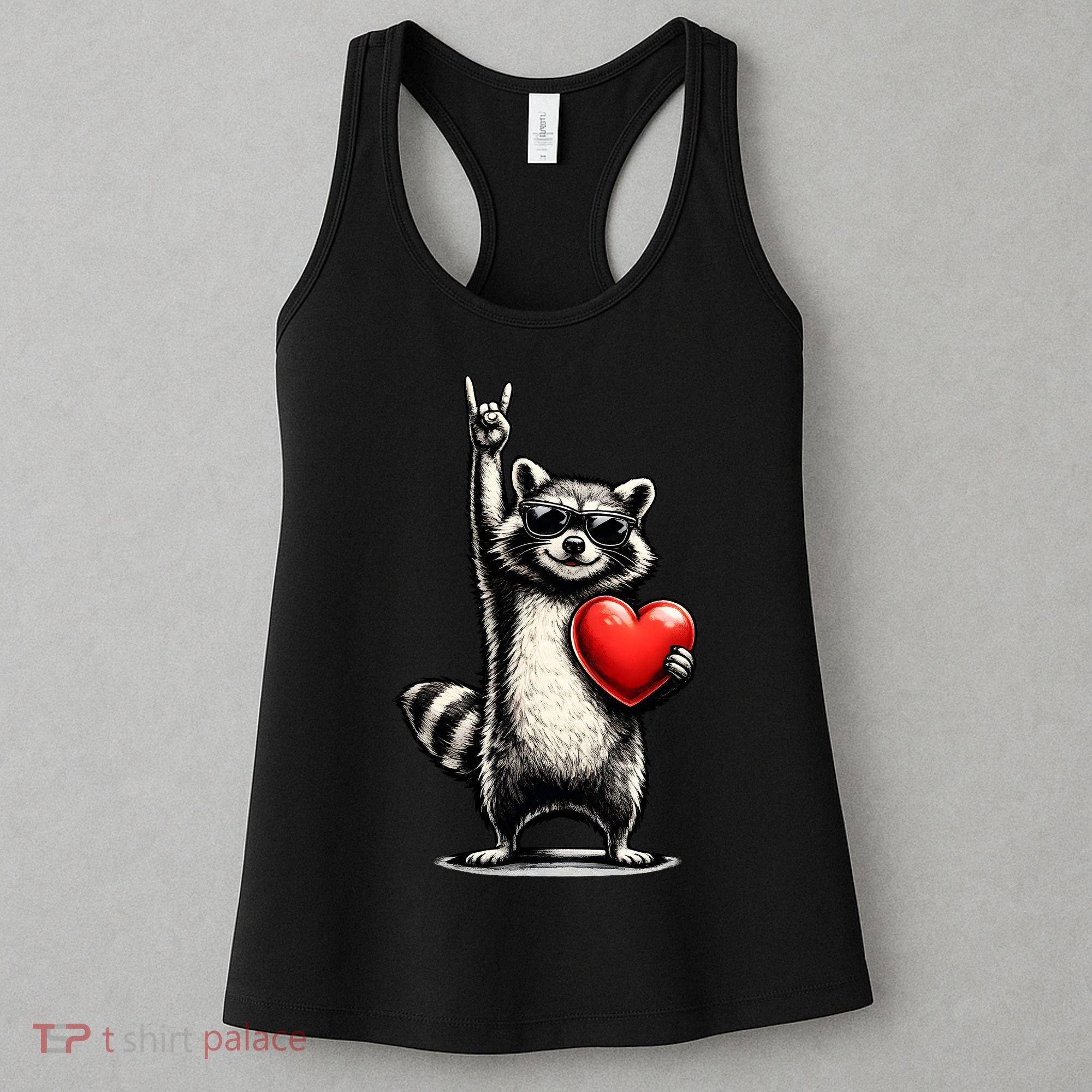 Funny Raccoon Rock On Heart Women's Tank Top