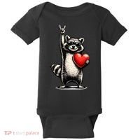 Funny Raccoon Rock On Heart Baby Bodysuit thumb 0