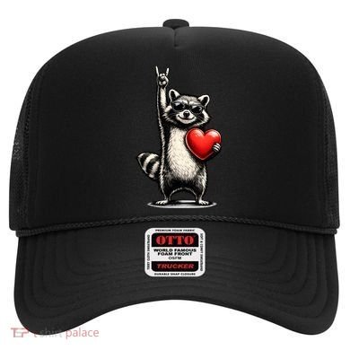 Funny Raccoon Rock On Heart Hat