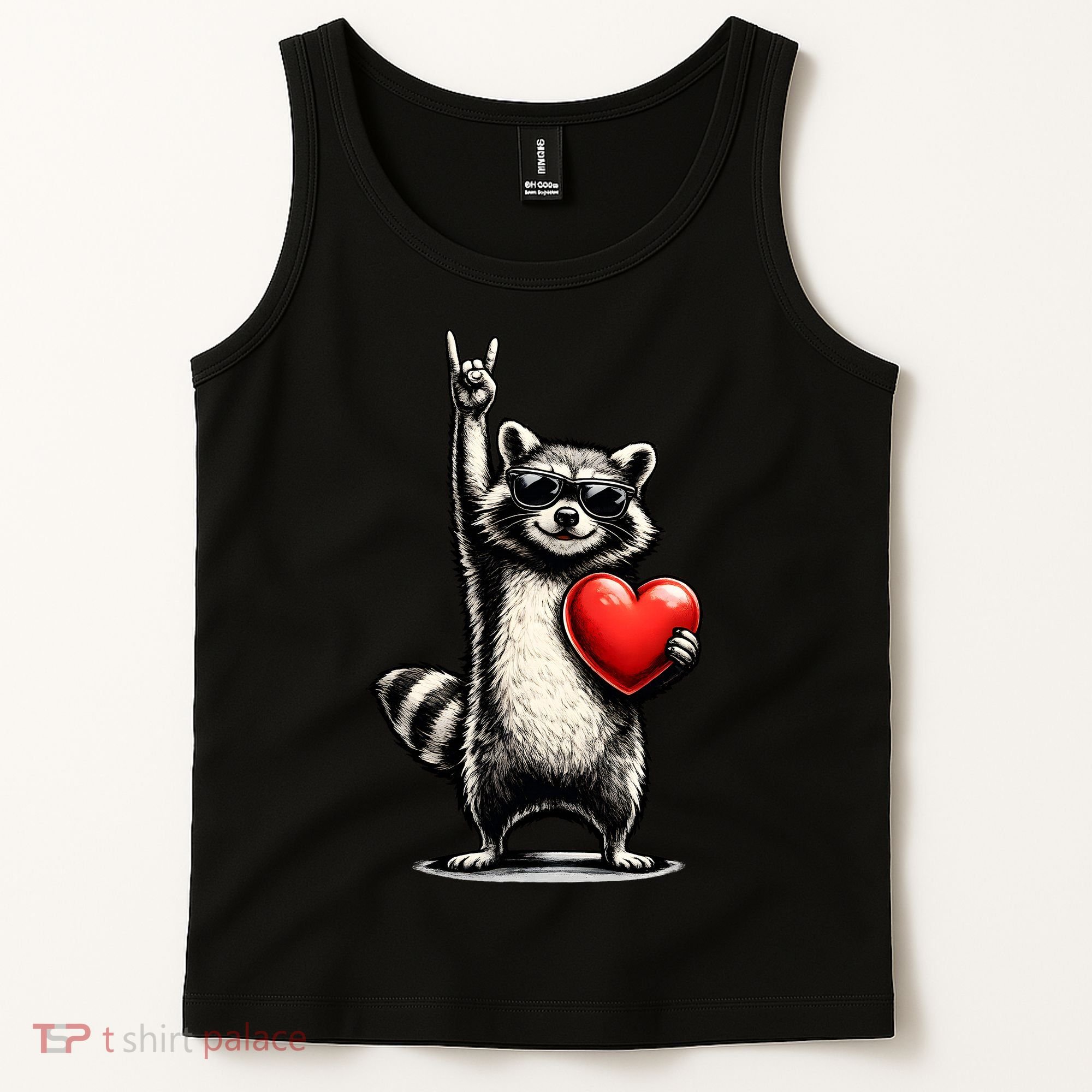 Funny Raccoon Rock On Heart Tank Top