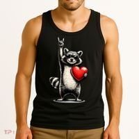 Funny Raccoon Rock On Heart Tank Top thumb 3