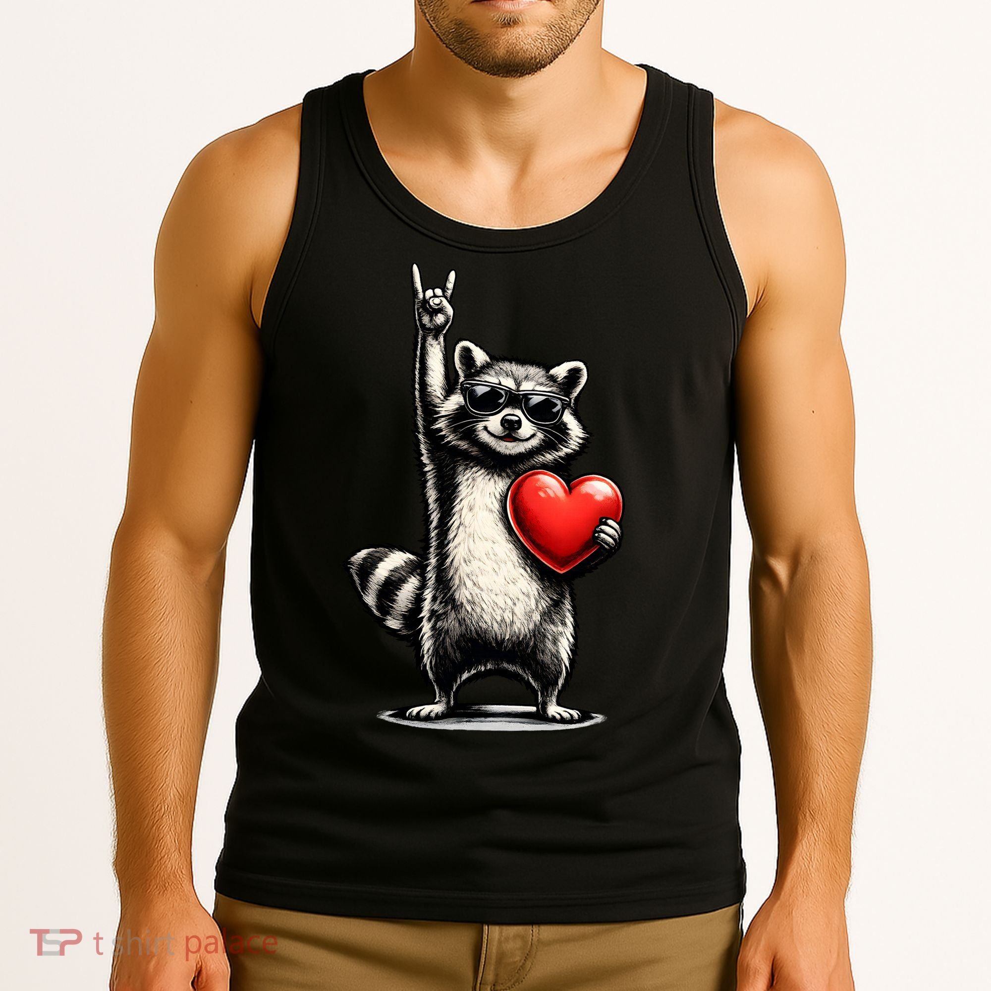 Funny Raccoon Rock On Heart Tank Top