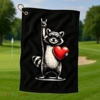Funny Raccoon Rock On Heart Golf Towel thumb 1