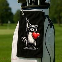 Funny Raccoon Rock On Heart Golf Towel thumb 2