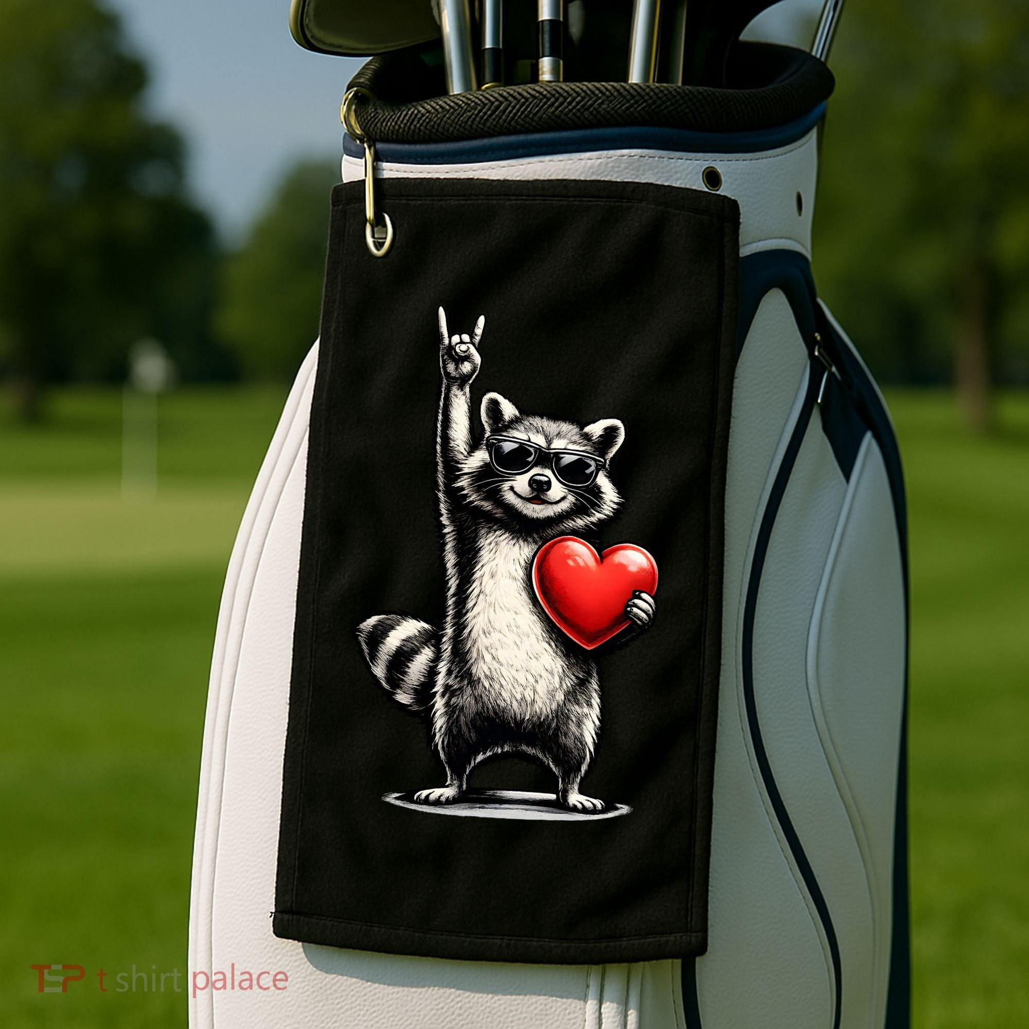 Funny Raccoon Rock On Heart Golf Towel