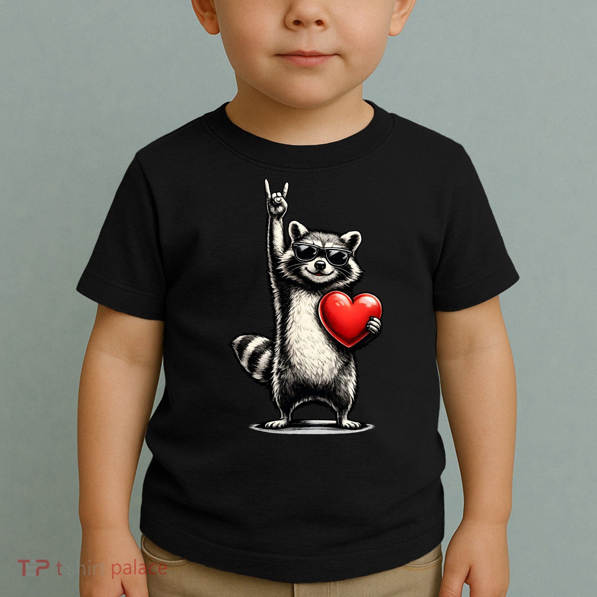 Funny Raccoon Rock On Heart Toddler T-Shirt