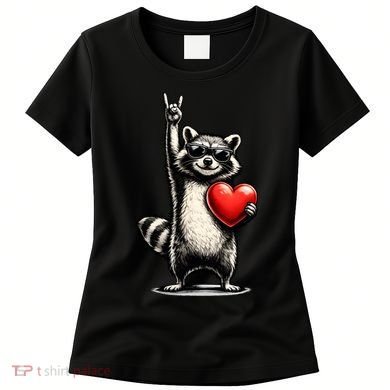 Funny Raccoon Rock On Heart Women's T-Shirt