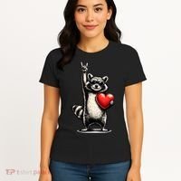 Funny Raccoon Rock On Heart Women's T-Shirt thumb 4