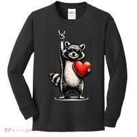 Funny Raccoon Rock On Heart Kids Long Sleeve Shirt thumb 0