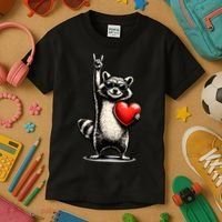 Funny Raccoon Rock On Heart Kids T-Shirt thumb 3