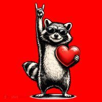 Funny Raccoon Rock On Heart Santa Hat thumb 1