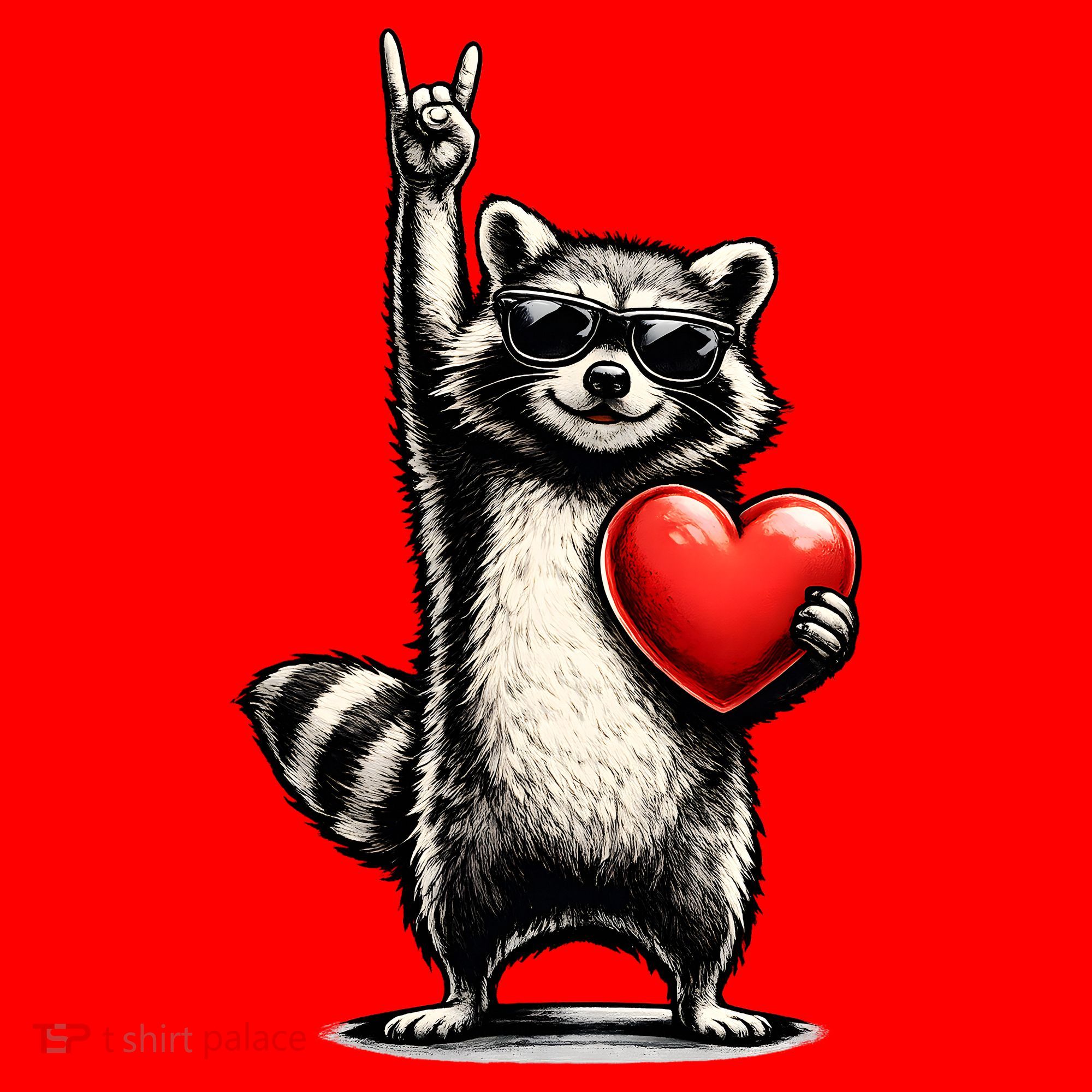 Funny Raccoon Rock On Heart Santa Hat