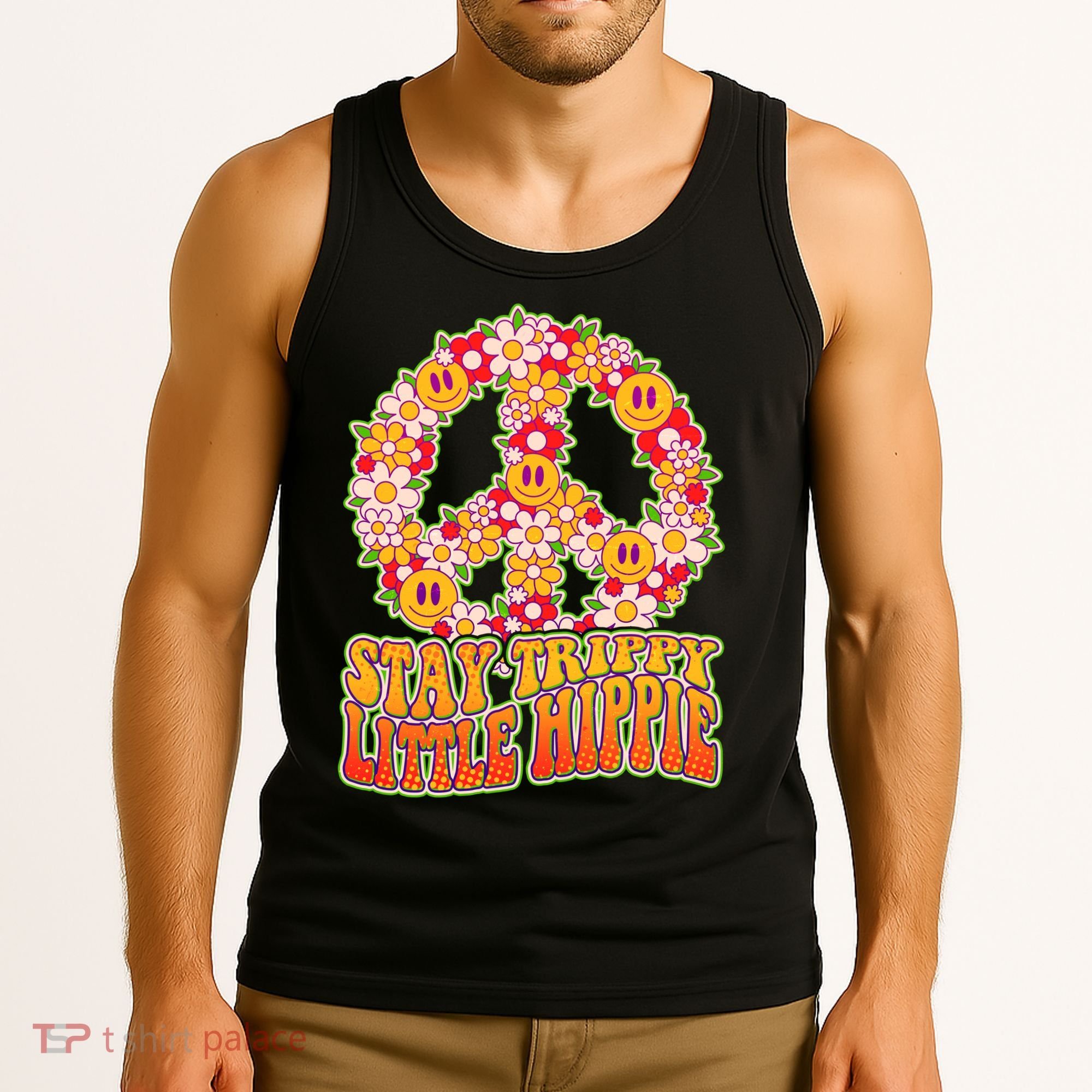Funny Retro Sixties 60's Stay Trippy Little Hippie Peace Tank Top