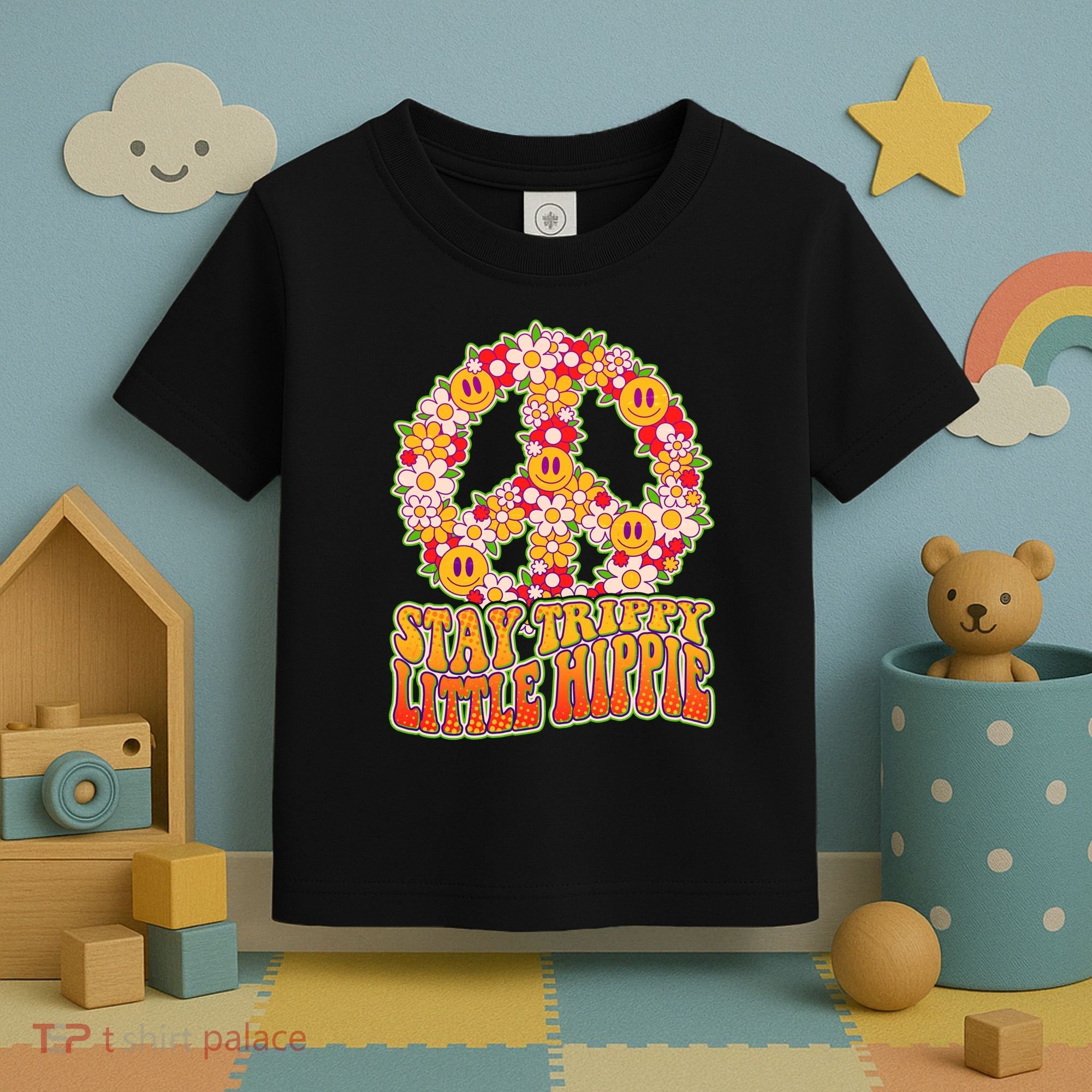 Funny Retro Sixties 60's Stay Trippy Little Hippie Peace Toddler T-Shirt