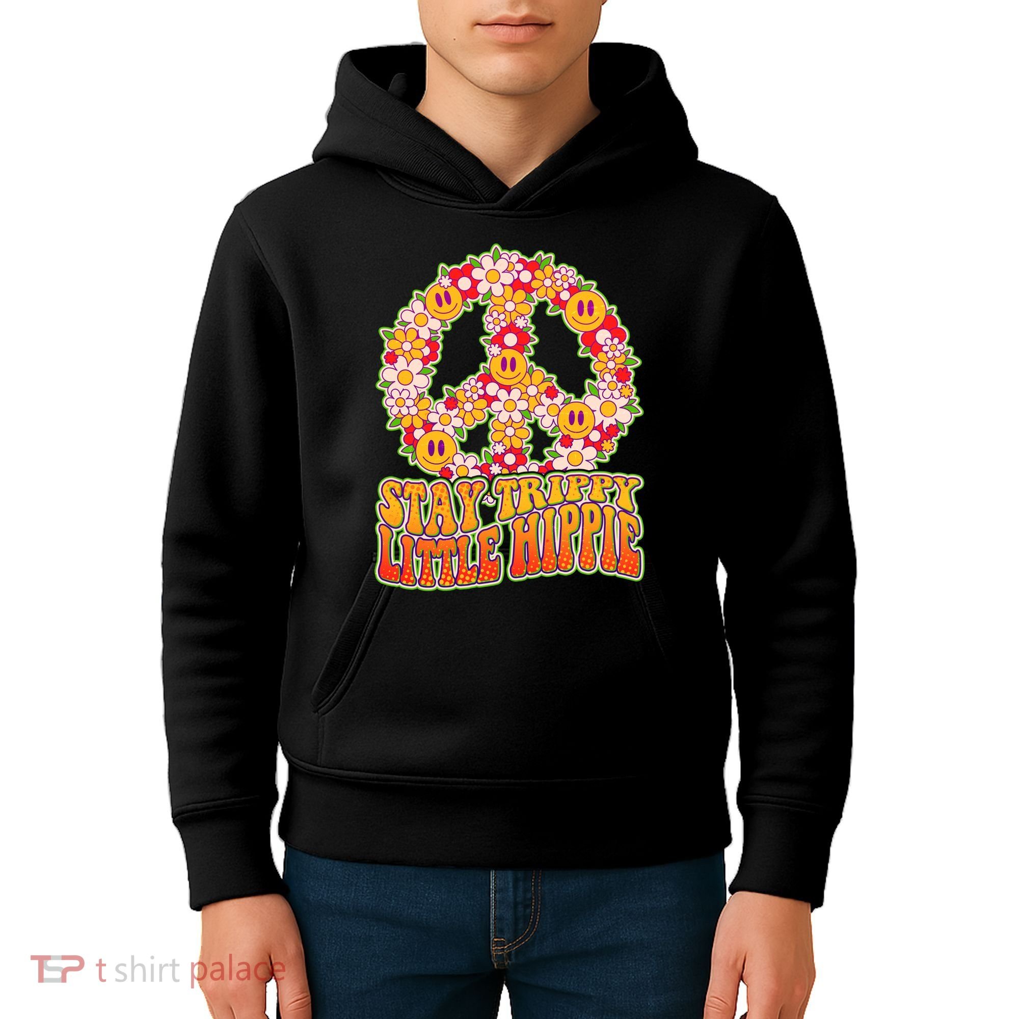 Funny Retro Sixties 60's Stay Trippy Little Hippie Peace Kids Hoodie