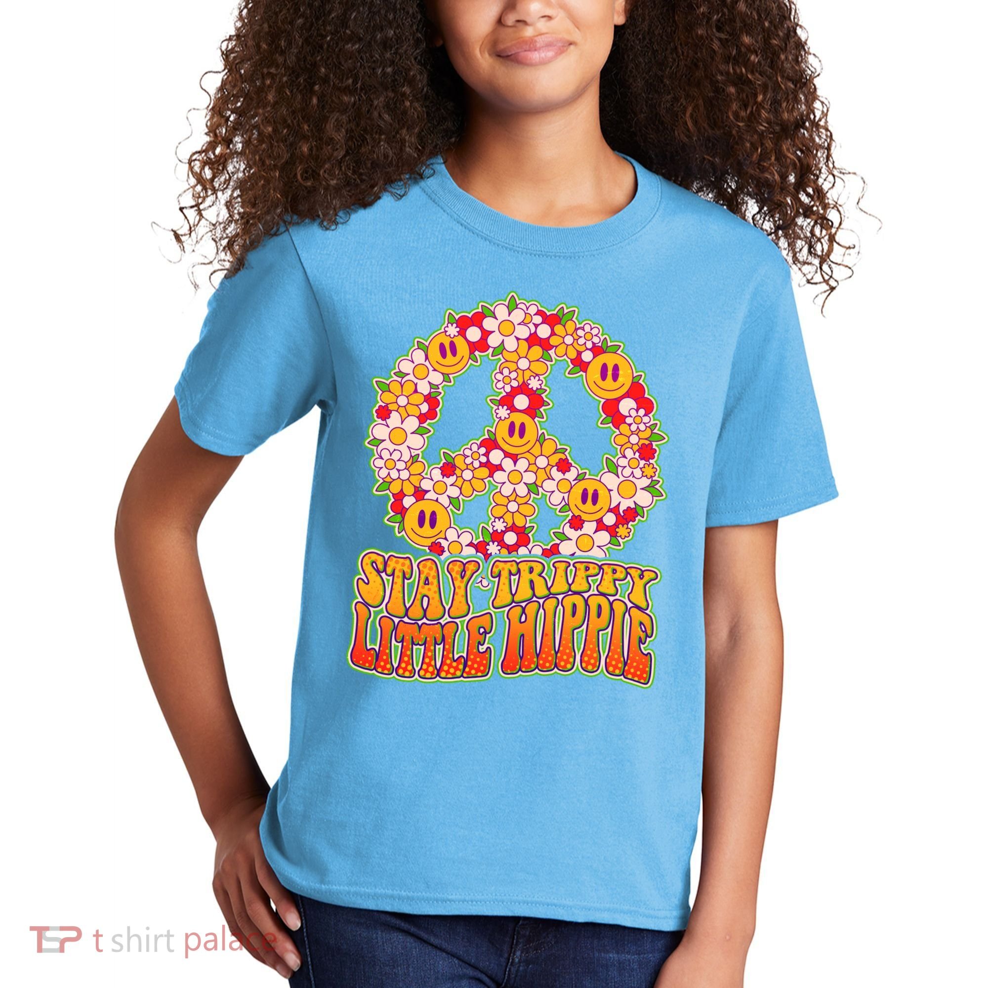 Funny Retro Sixties 60's Stay Trippy Little Hippie Peace Kids T-Shirt
