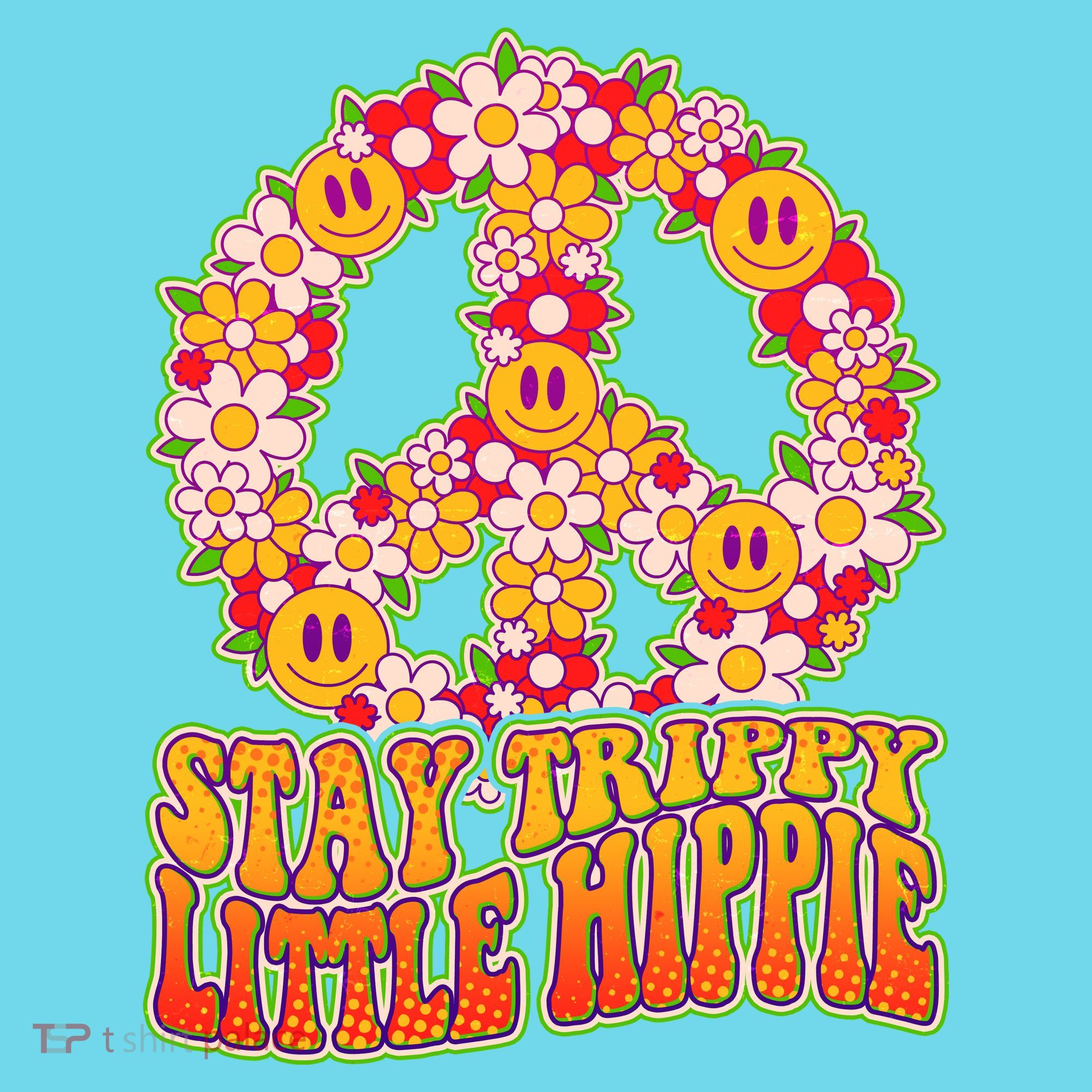 Funny Retro Sixties 60's Stay Trippy Little Hippie Peace Kids T-Shirt