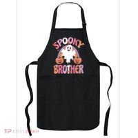 Family Retro Spooky Brother Groovy Retro Halloween Ghost Costume Gift Apron thumb 0
